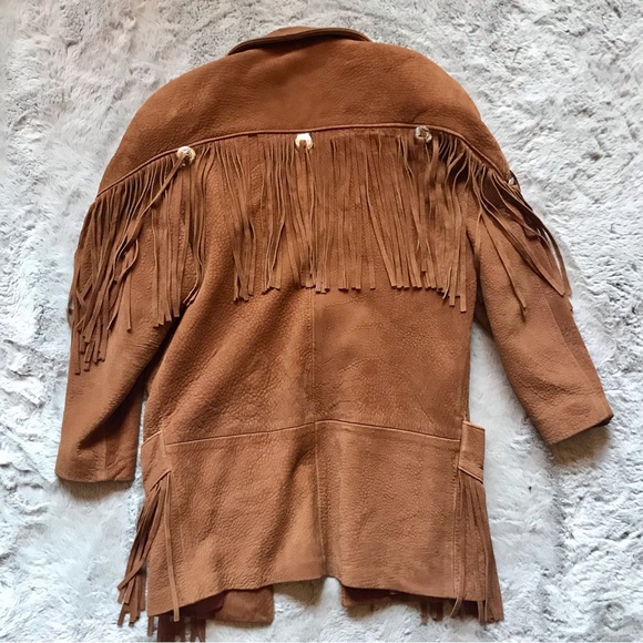 Vintage ADA genuine leather jacket rusty brown with tasseled fringe - Picture 2 of 4